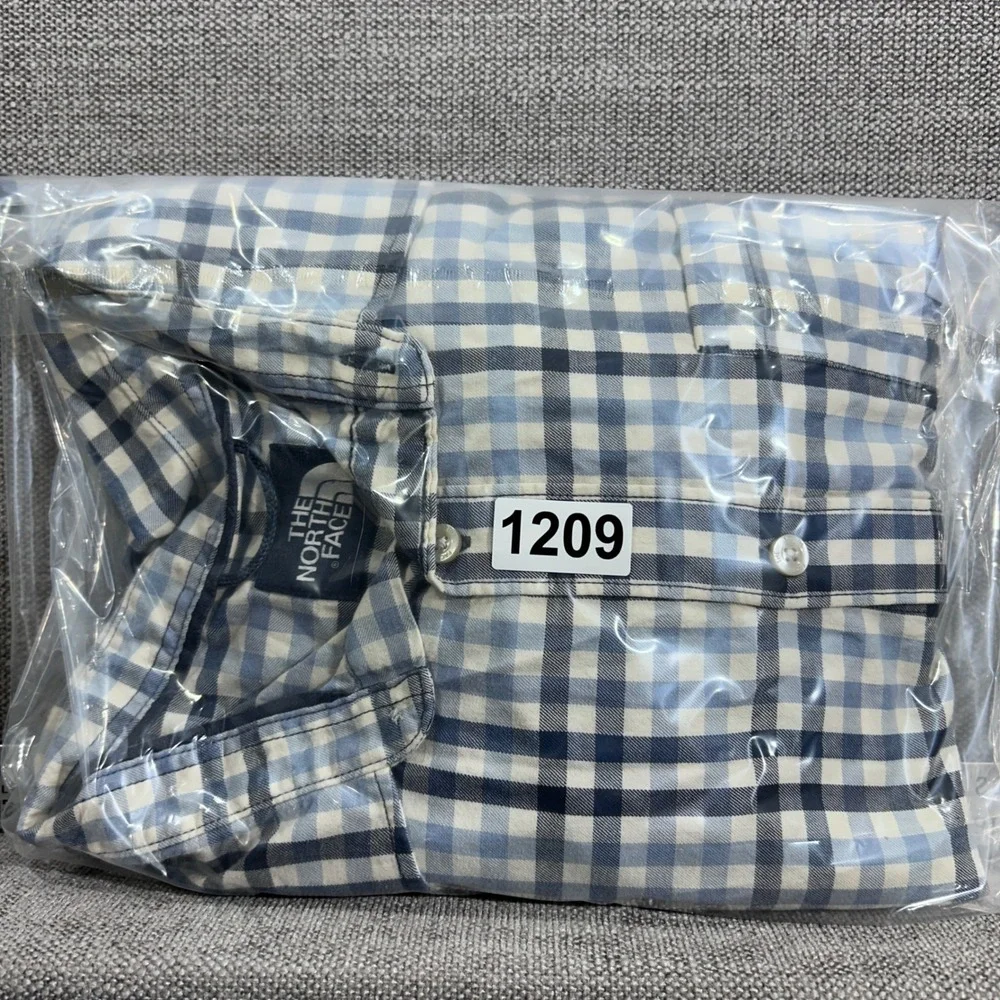 The North Face Button Up Mens XL Blue Gingham Plaid Excellent Long Sleeve Shirt